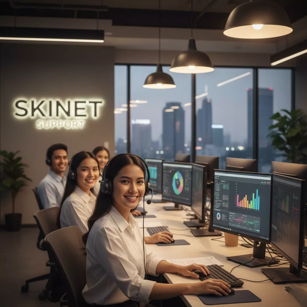 Tim support SKINET siap membantu kebutuhan internet kantor 24 jam