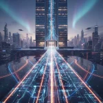 Ilustrasi ISP Dedicated Internet menghubungkan kantor ke jaringan global dengan cepat-provider internet corporate skinet