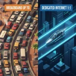 Perbandingan visual internet broadband macet vs internet dedicated jalur cepat SKINET
