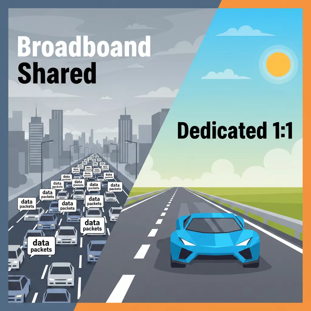 Perbandingan visual internet broadband up to vs internet dedicated 1:1 untuk bisnis