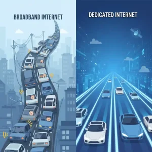 Perbedaan internet dedicated jalur tol cepat vs broadband jalan macet