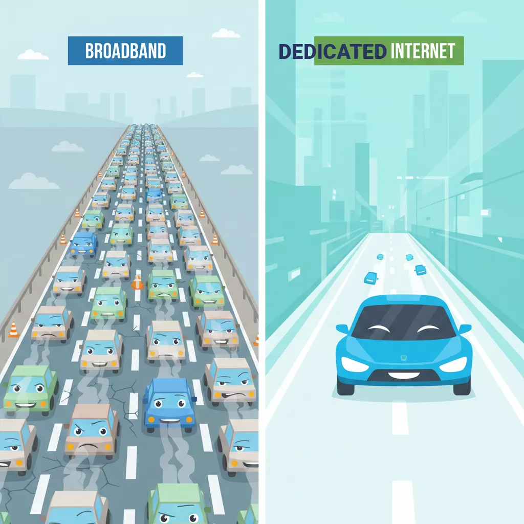 Perbedaan internet dedicated vs broadband ibarat jalan tol dan jalan macet Perbedaan internet dedicated vs broadband ibarat jalan tol dan jalan macet