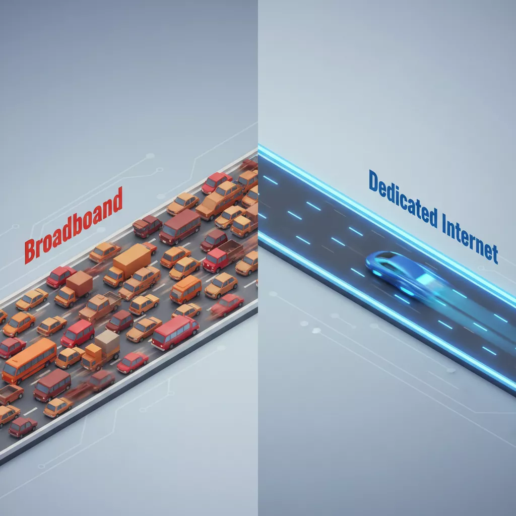 Perbedaan visual jalur internet dedicated yang lancar vs broadband yang macet untuk bisnis Perbedaan visual jalur internet dedicated yang lancar vs broadband yang macet untuk bisnis