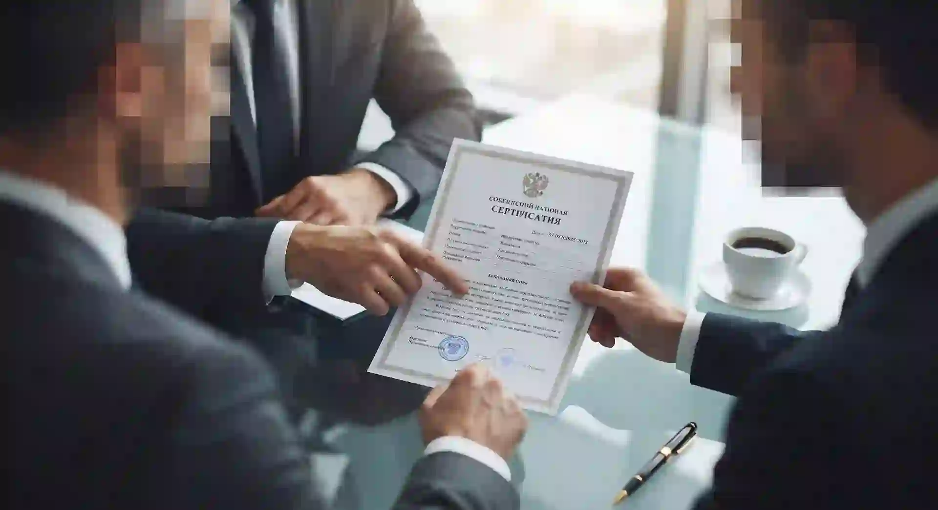 Dua profesional bisnis memeriksa keaslian dokumen Izin Penyelenggaraan Jasa Telekomunikasi resmi dari kementerian