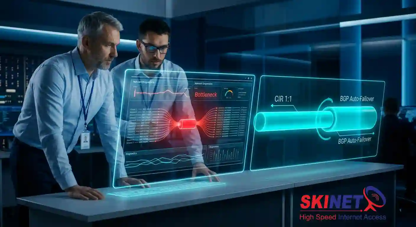 Tim Insinyur Network Operation Center (NOC) SKINET melakukan analisis forensik IT dan manajemen krisis B2B untuk mengatasi akar permasalahan kelumpuhan jaringan perkantoran